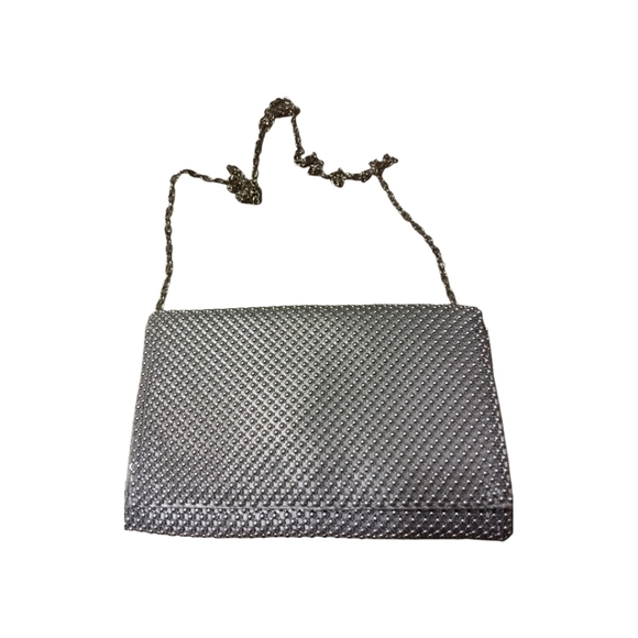 Blush Evening Silver beaded clutch/Crossbody with strap - Picture 1 of 9